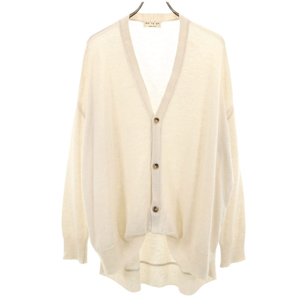 ma`ry`ya マリア イタリア製 リネンブレンド 長袖 Vネック ニットカーディガン M アイボリー レディース