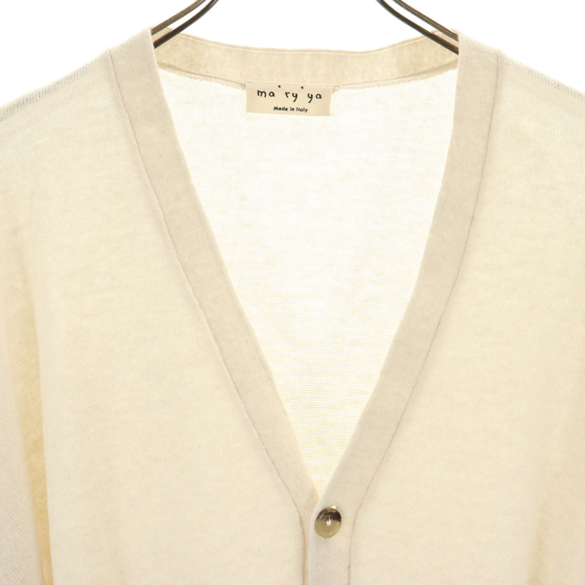 ma`ry`ya マリア イタリア製 リネンブレンド 長袖 Vネック ニットカーディガン M アイボリー レディース