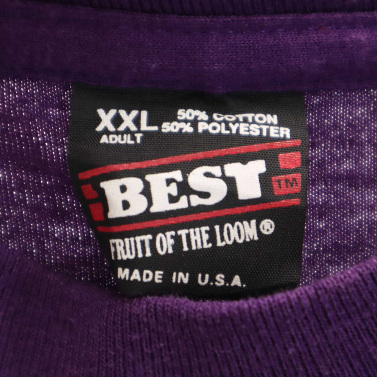 FRUIT OF THE LOOM BEST フルーツオブザルーム ベスト 90s USA製 オールド メッセージ プリント 半袖 Tシャツ XXL パープル シングルステッチ ビッグサイズ メンズ
