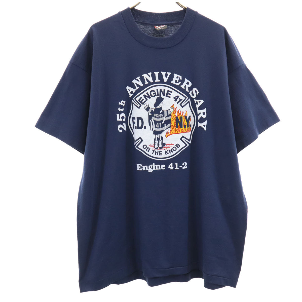 FRUIT OF THE LOOM BEST フルーツオブザルーム ベスト 90s USA製 オールド 25th ANNIVERSARY Engine 41-2 半袖 Tシャツ XL ネイビー シングルステッチ メンズ