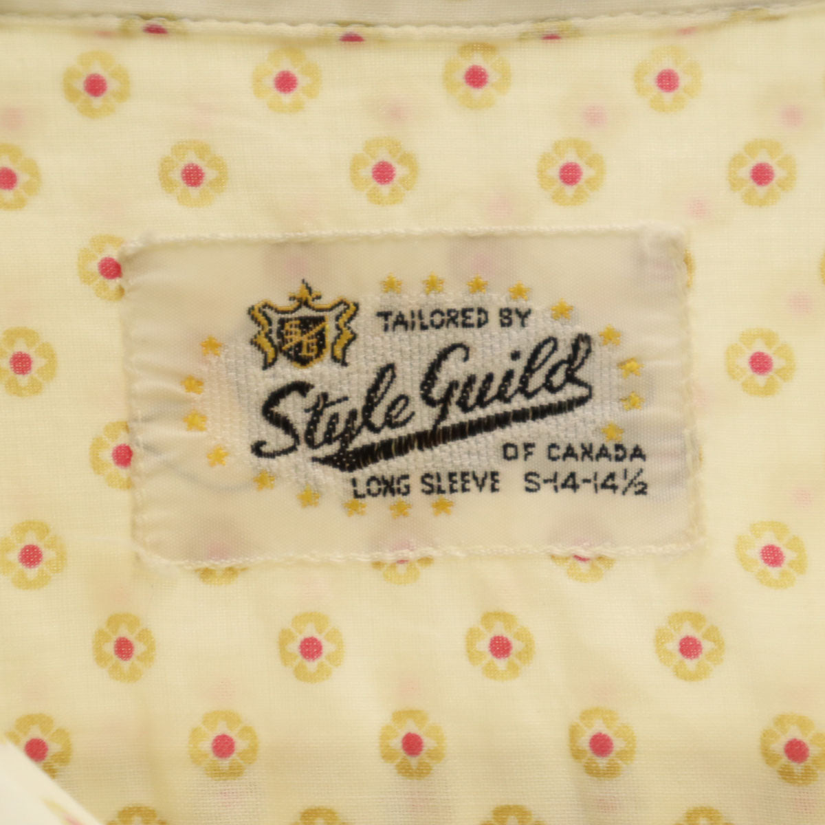 Style Guild 60s ヴィンテージ 総柄 半袖 オープンカラーシャツ S 生成り メンズ