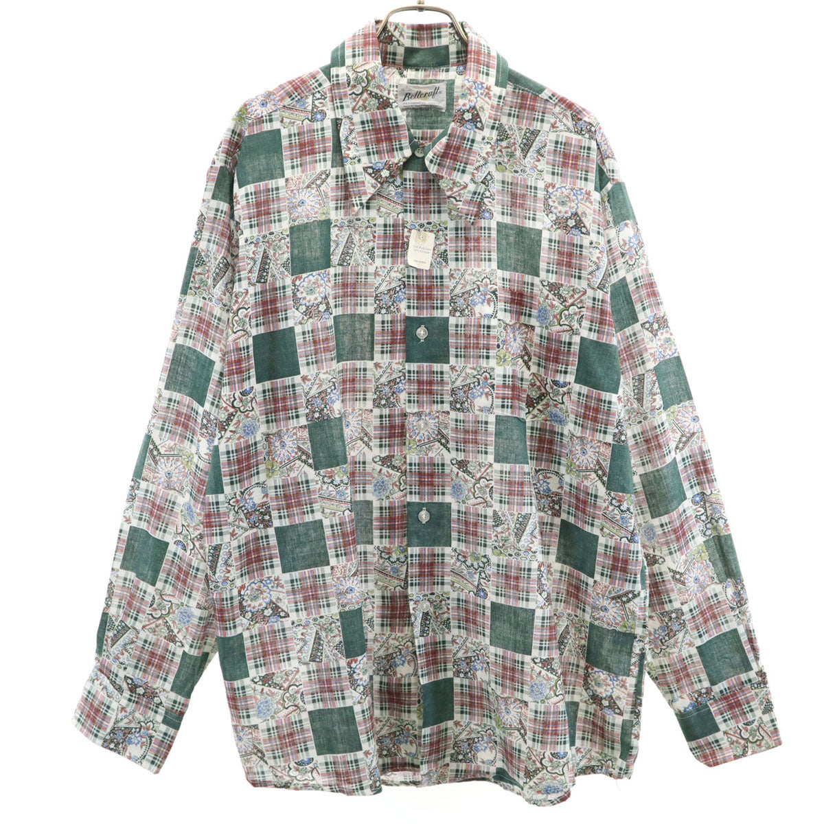 Bellcralt 70s ヴィンテージ チェック柄 長袖 シャツ L ホワイト デッドストック メンズ