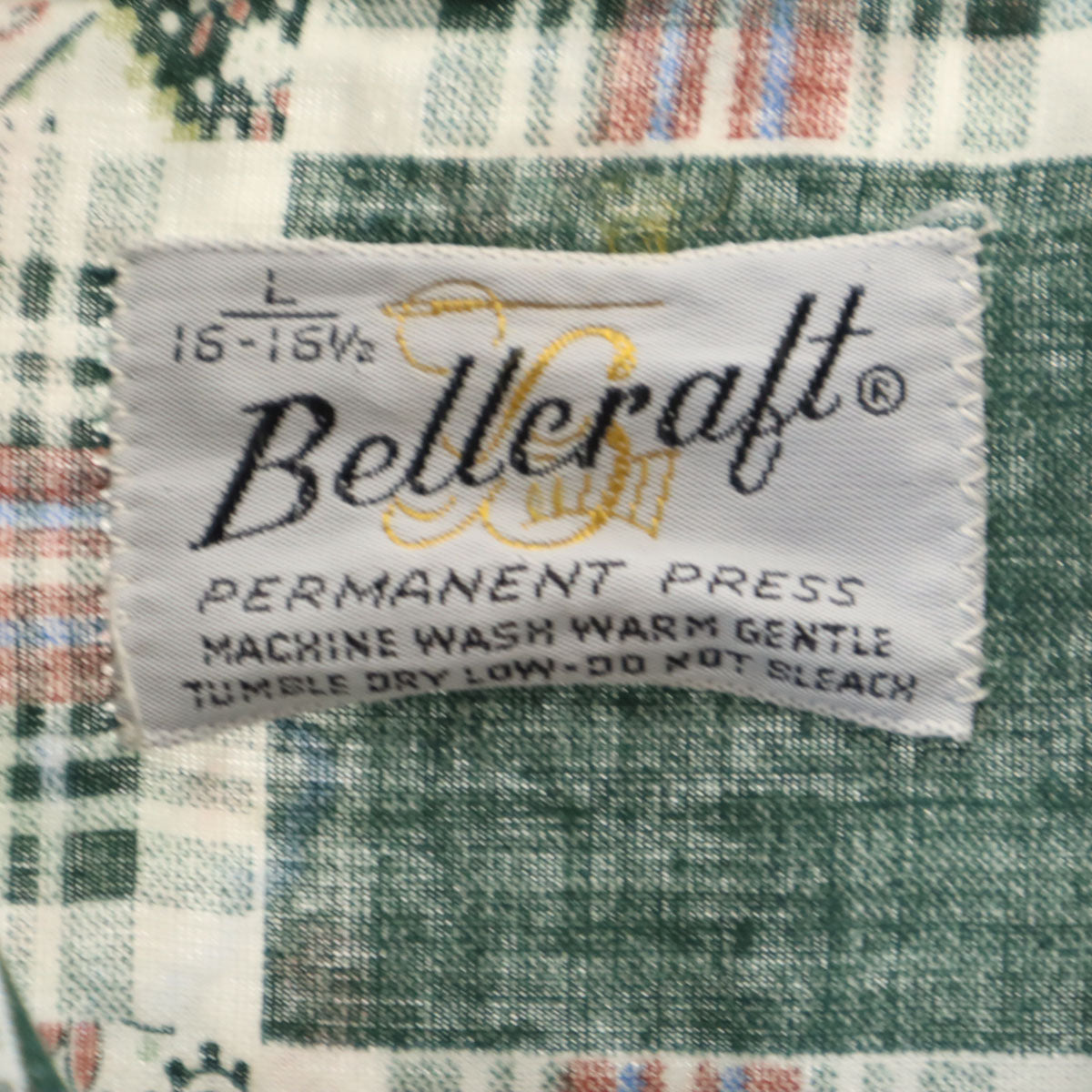 Bellcralt 70s ヴィンテージ チェック柄 長袖 シャツ L ホワイト デッドストック メンズ