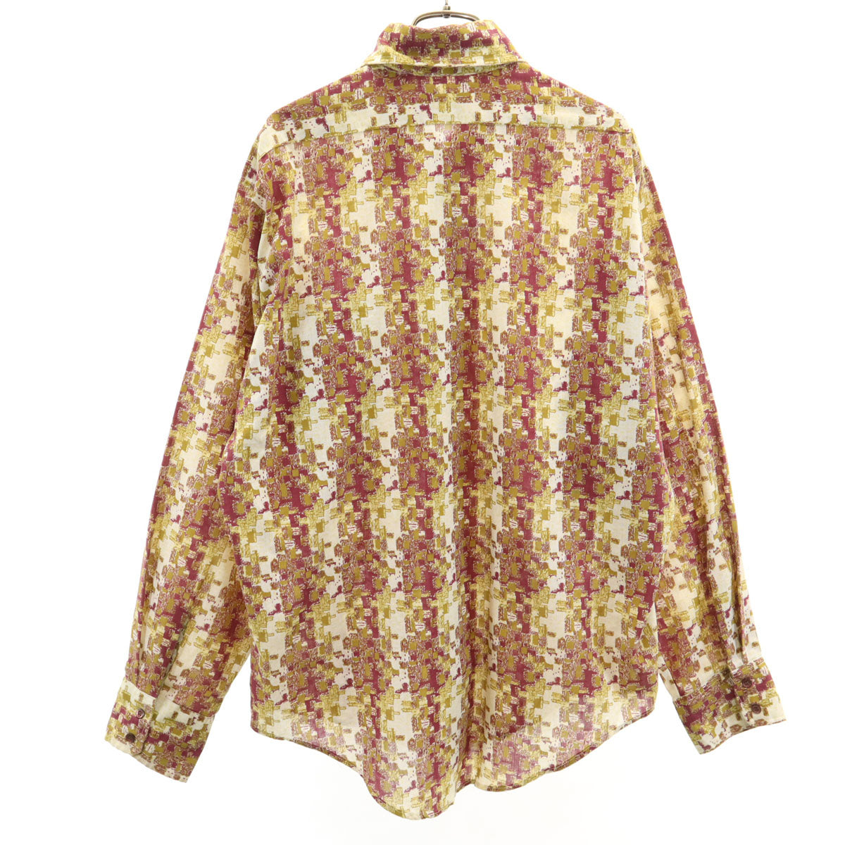 Cambridge 70s ヴィンテージ 総柄 長袖 シャツ L ボルドー メンズ