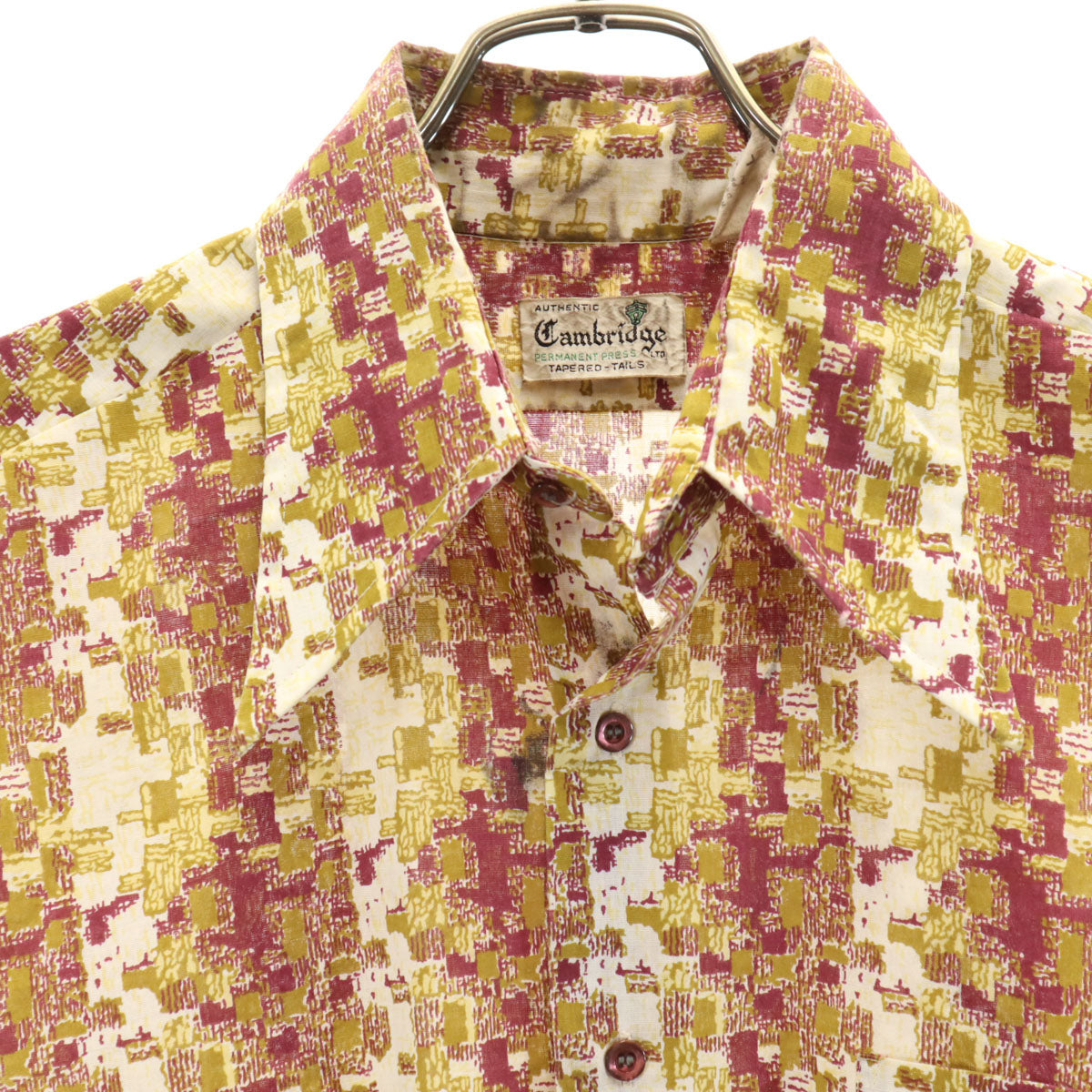 Cambridge 70s ヴィンテージ 総柄 長袖 シャツ L ボルドー メンズ