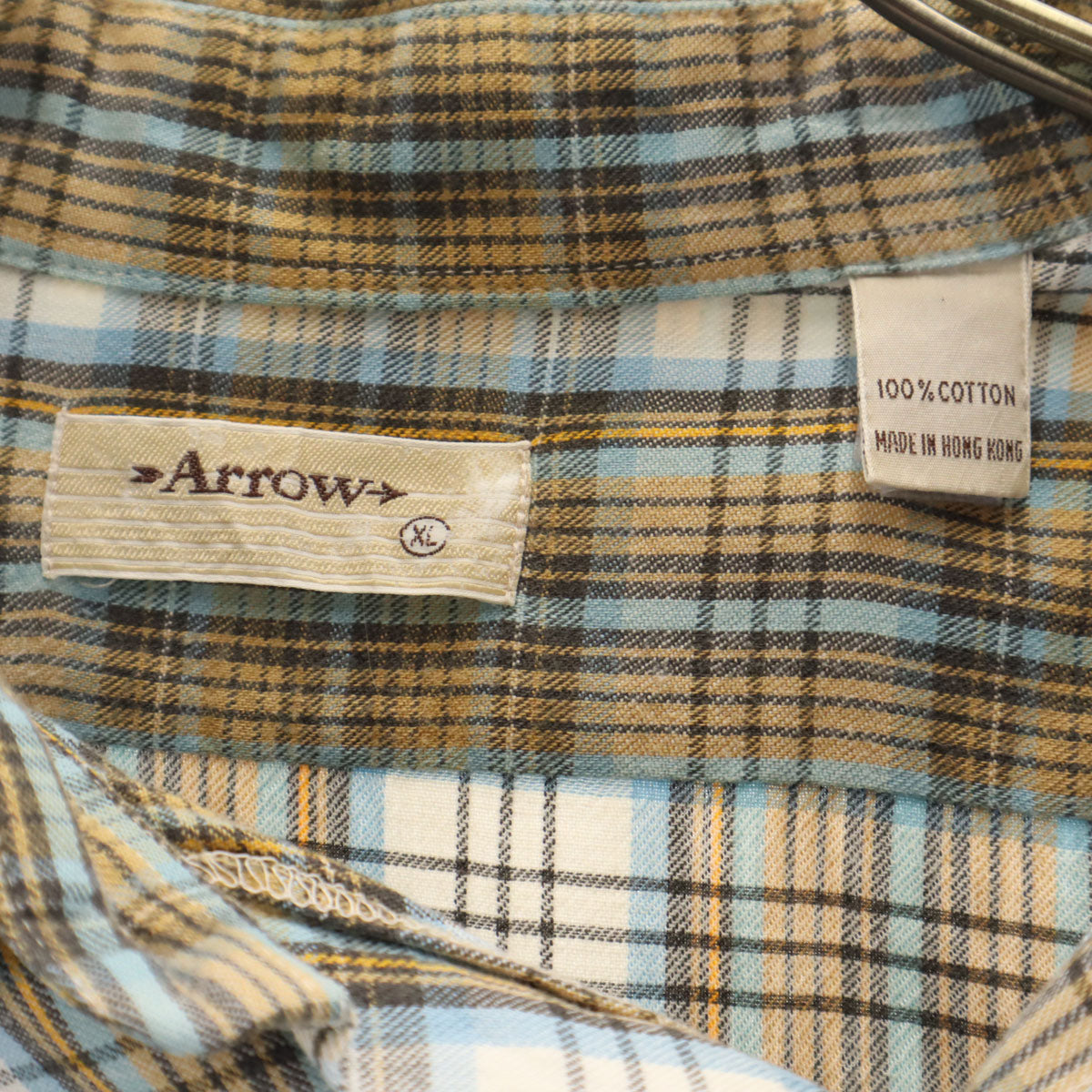 ARROW アロー 80s ヴィンテージ チェック柄 長袖 コットンシャツ XL ホワイト メンズ