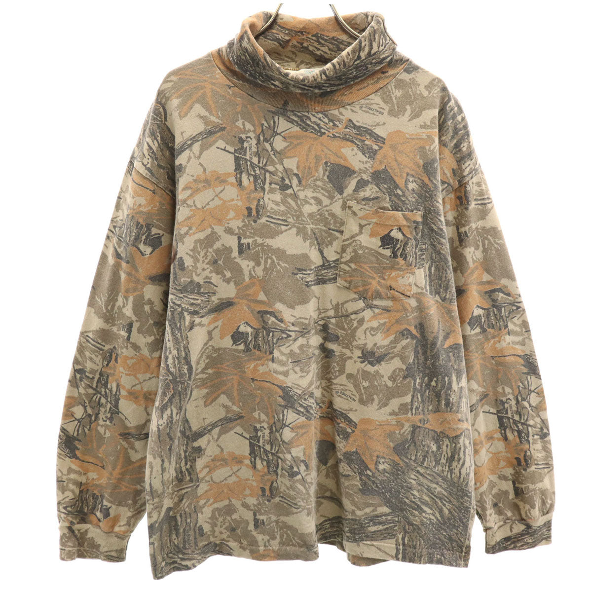 RED HEAD レッドヘッド 90s USA製 オールド リアルツリー柄 長袖 モックタートルネック Tシャツ L ブラウン ロンT メンズ