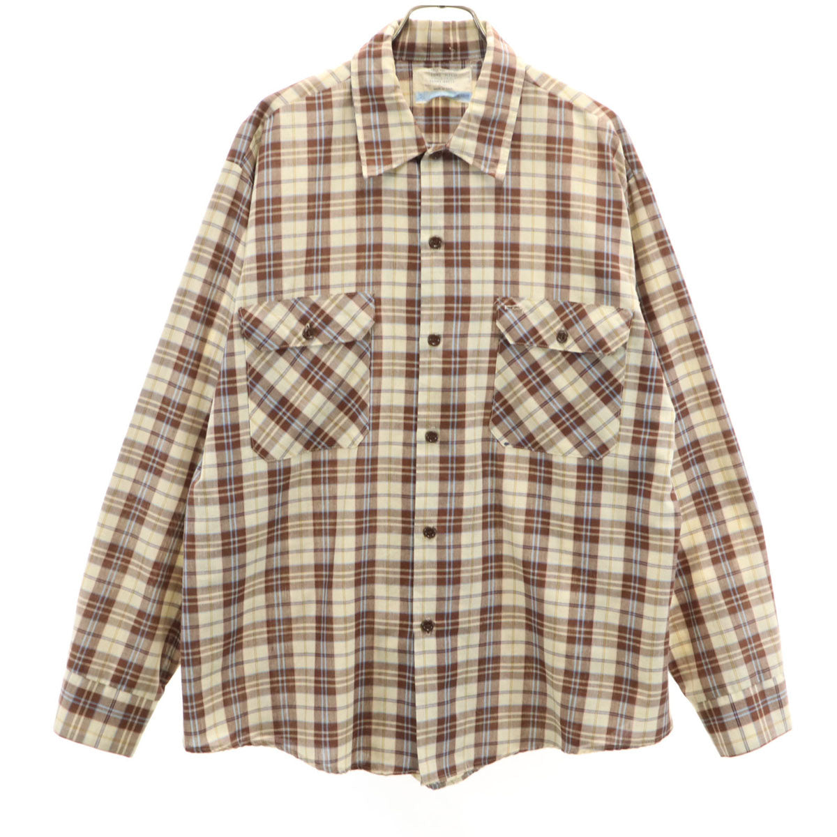 Sears シアーズ 70s USA製 ヴィンテージ チェック柄 長袖 CPO シャツ L ブラウン メンズ