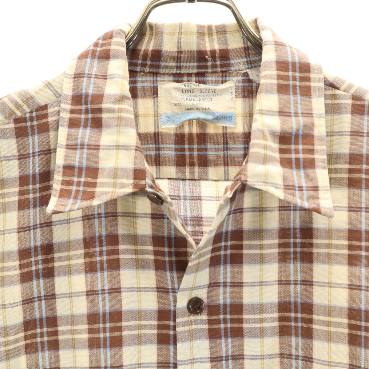 Sears シアーズ 70s USA製 ヴィンテージ チェック柄 長袖 CPO シャツ L ブラウン メンズ