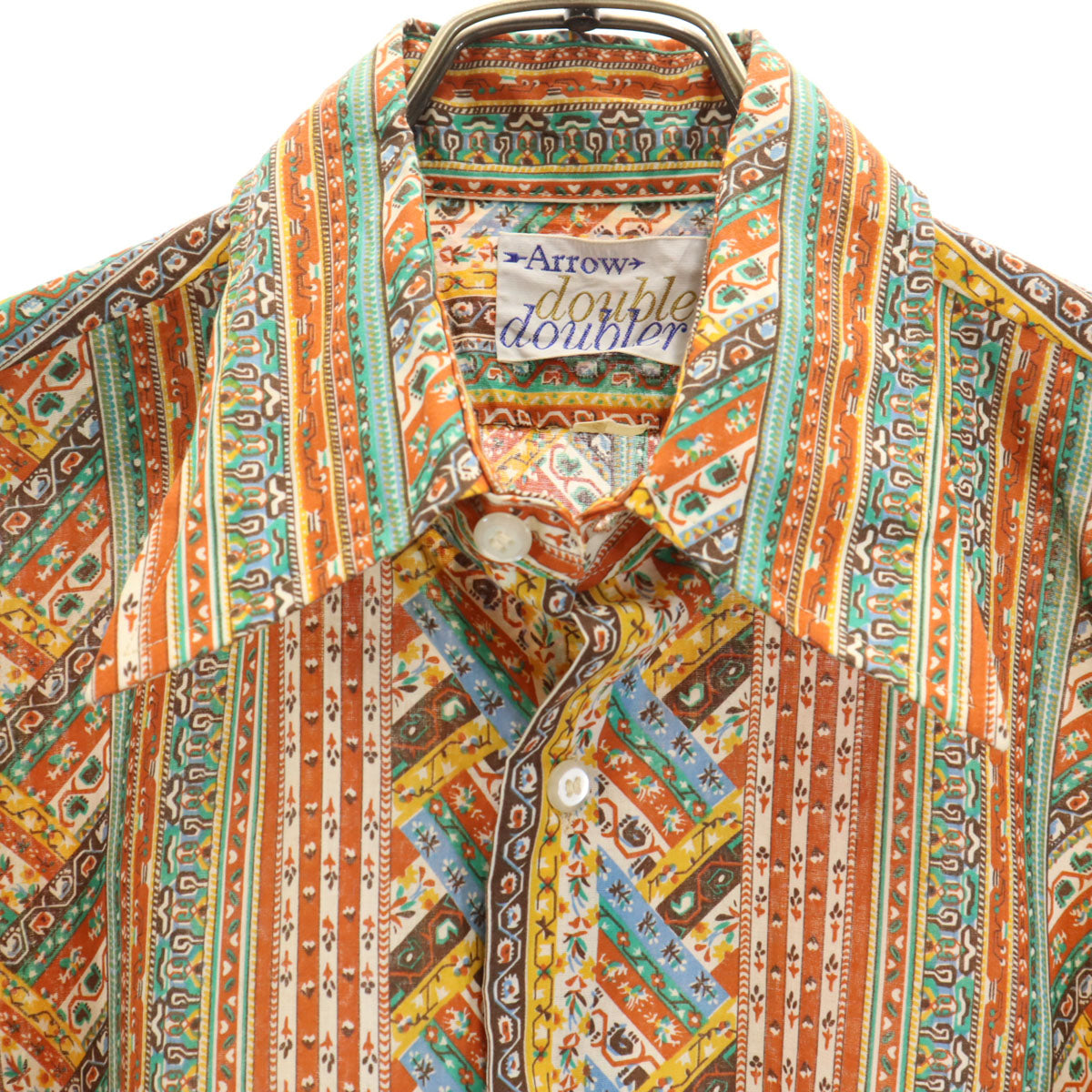 ARROW アロー 70s ヴィンテージ 総柄 長袖 シャツ 15 オレンジ系 メンズ