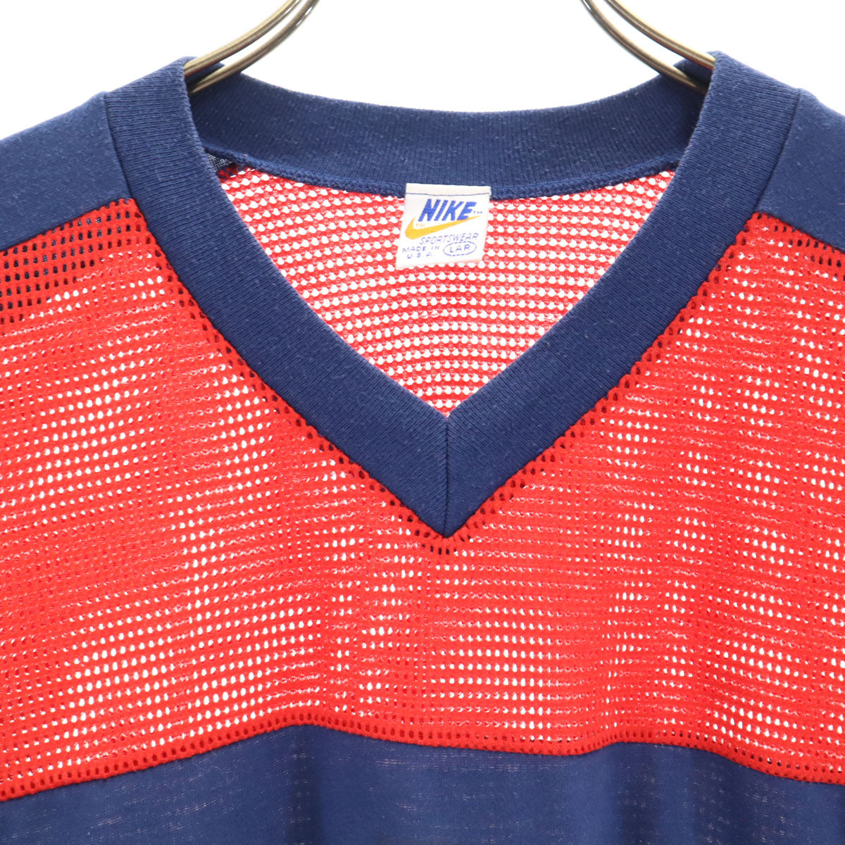 NIKE ナイキ 80s USA製 ヴィンテージ 半袖 メッシュ Vネック Tシャツ L レッド ショート丈 レディース