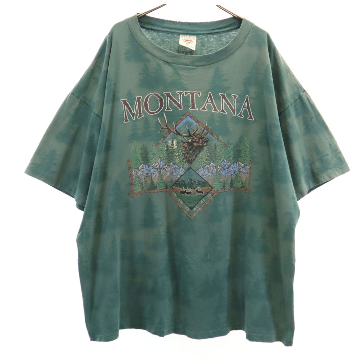 PRAIRIE MOUNTAIN プレーリーマウンテン 90s USA製 オールド プリント 半袖 Tシャツ XXL カーキ シングルステッチ ビックサイズ メンズ