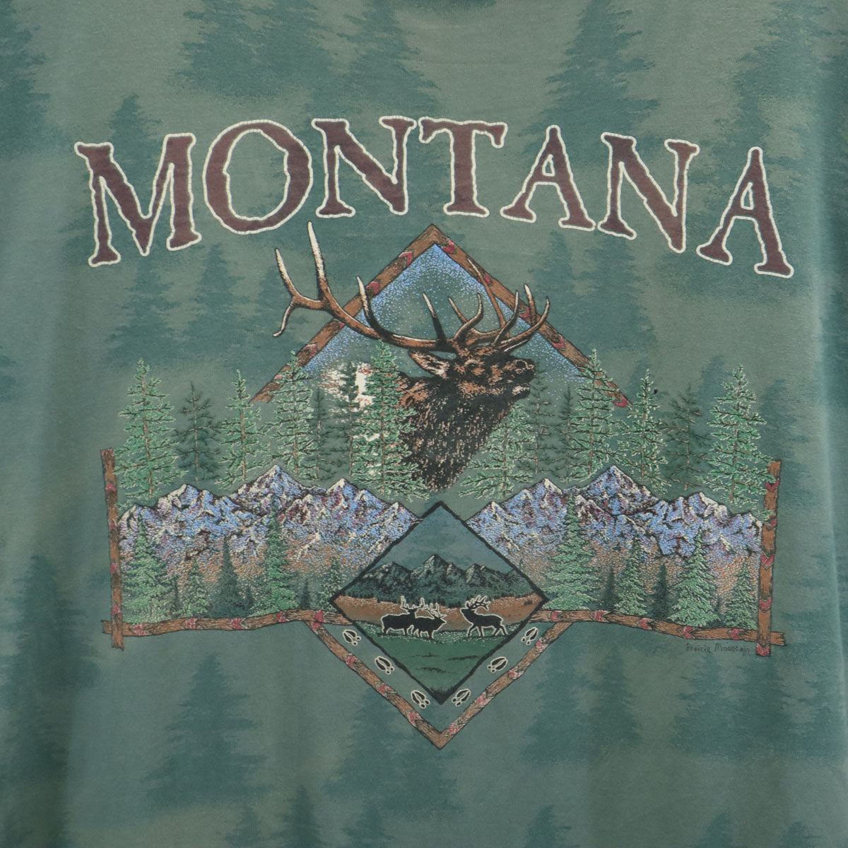 PRAIRIE MOUNTAIN プレーリーマウンテン 90s USA製 オールド プリント 半袖 Tシャツ XXL カーキ シングルステッチ ビックサイズ メンズ