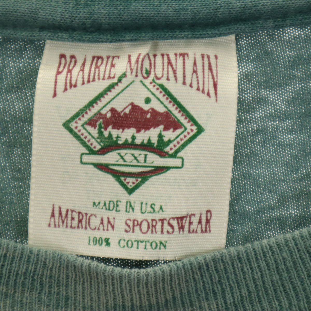 PRAIRIE MOUNTAIN プレーリーマウンテン 90s USA製 オールド プリント 半袖 Tシャツ XXL カーキ シングルステッチ ビックサイズ メンズ