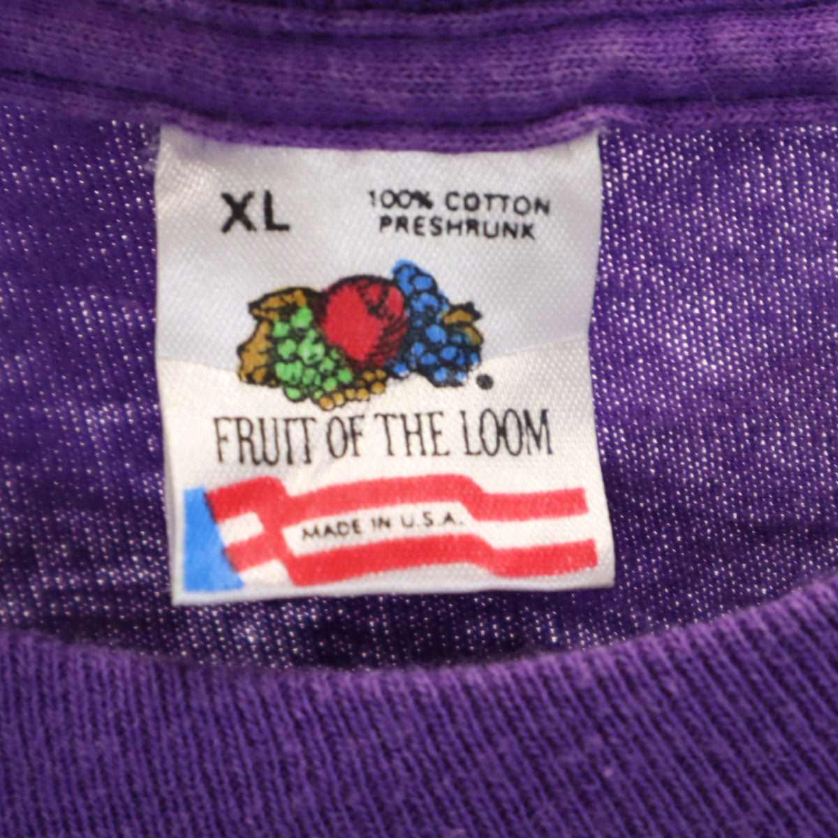 FRUIT OF THE LOOM フルーツオブザルーム 90s USA製 オールド 半袖 Tシャツ XL パープル シングルステッチ メンズ