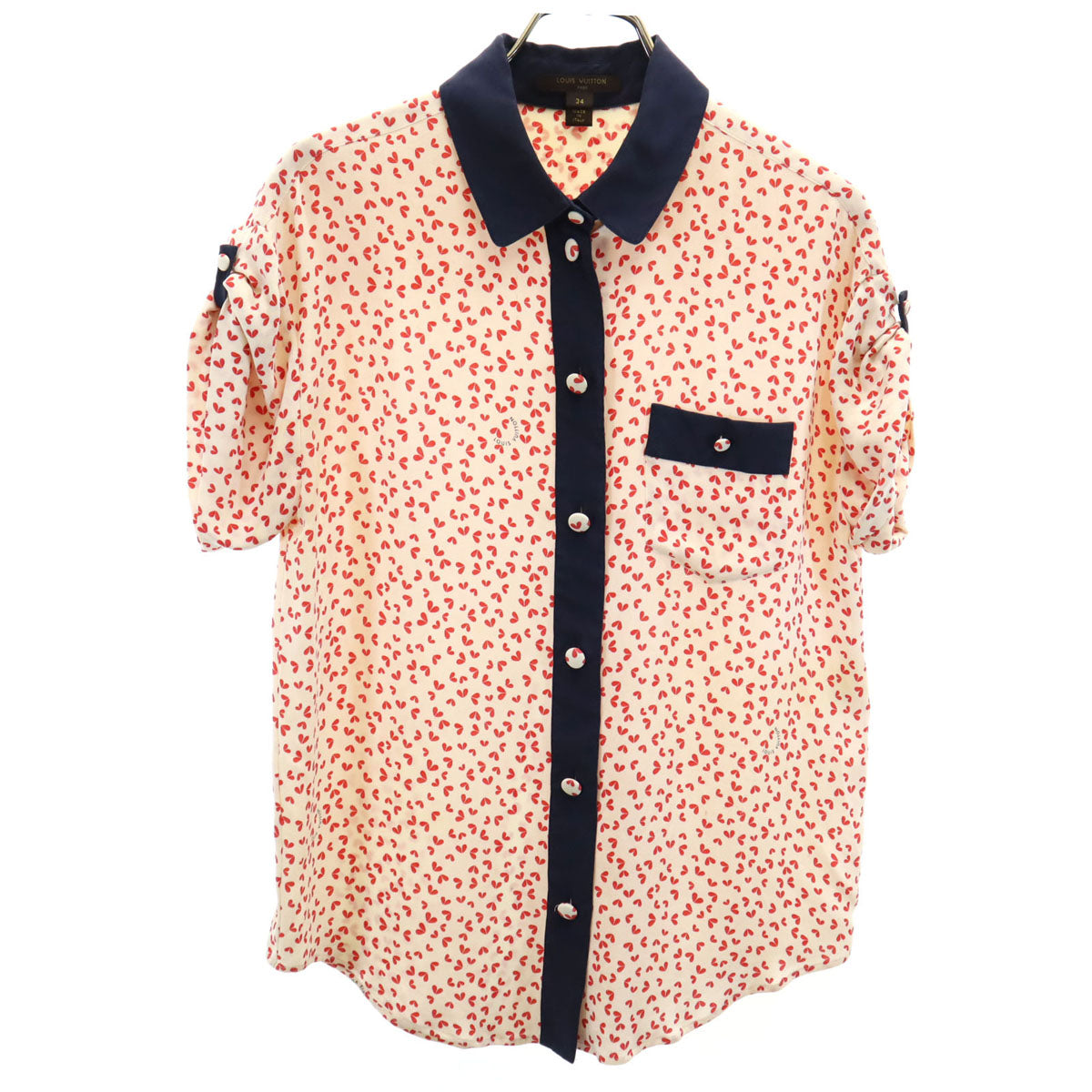 LOUIS VUITTON ルイヴィトン イタリア製 総柄 半袖 ブラウス 34 アイボリー レディース