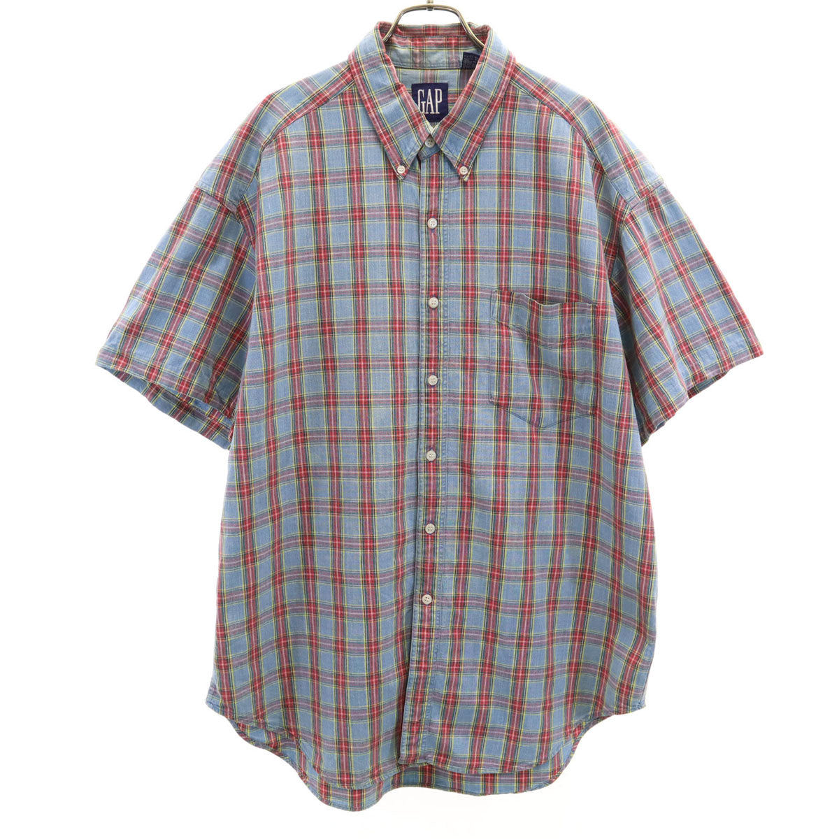 GAP ギャップ 90s オールド チェック柄 半袖 ボタンダウンシャツ XL 水色 メンズ