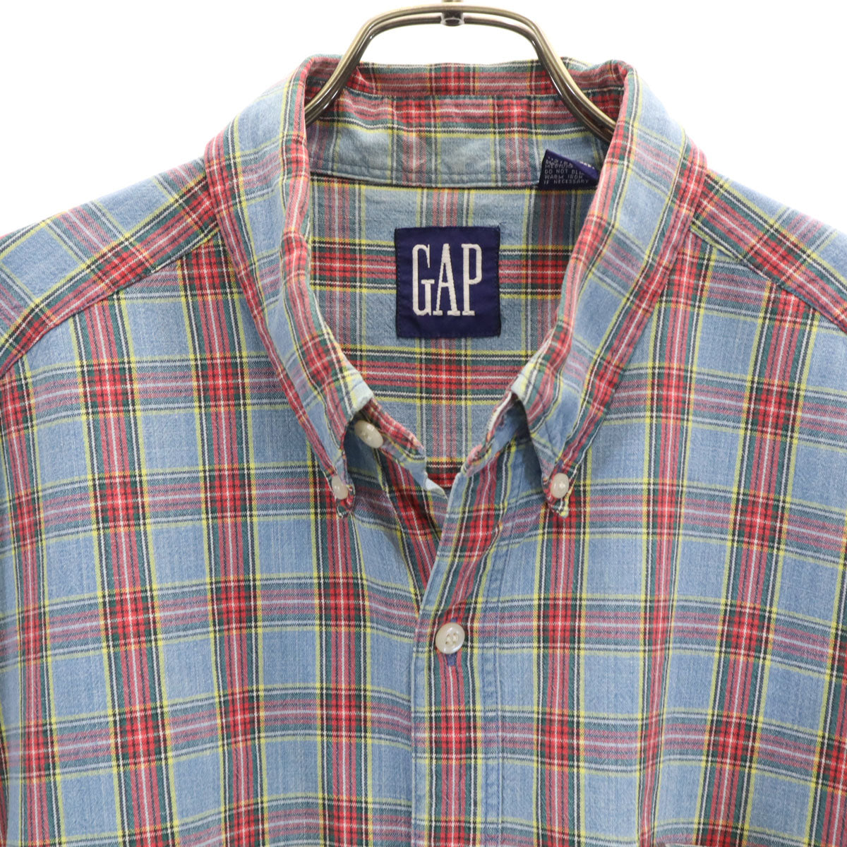 GAP ギャップ 90s オールド チェック柄 半袖 ボタンダウンシャツ XL 水色 メンズ