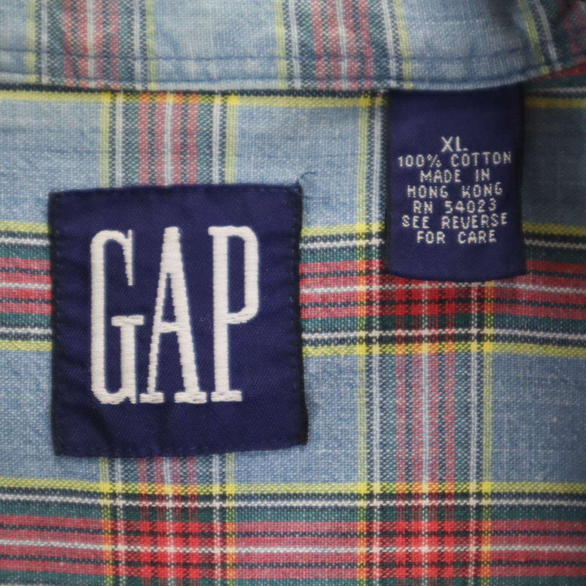 GAP ギャップ 90s オールド チェック柄 半袖 ボタンダウンシャツ XL 水色 メンズ