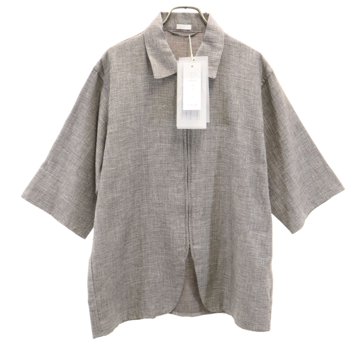 未使用 SEEALL シーオール 日本製 リネンブレンド 5分袖 ジップ シャツ 3 グレーブラウン メンズ