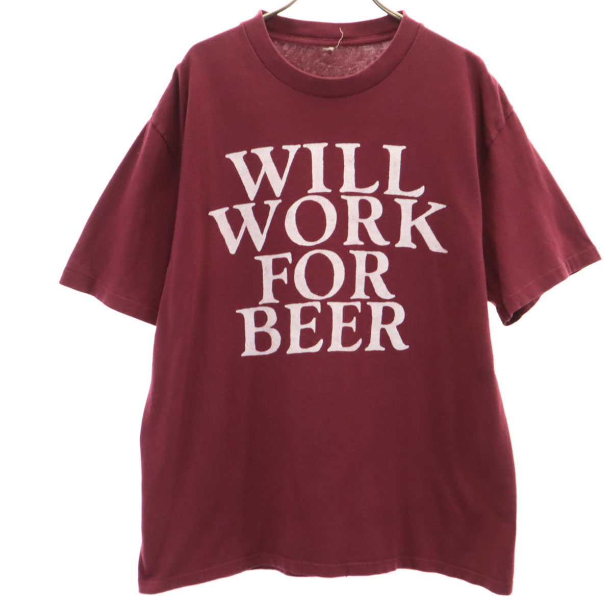 90s オールド WILL WORK FOR BEER 半袖 Tシャツ ワインレッド メンズ