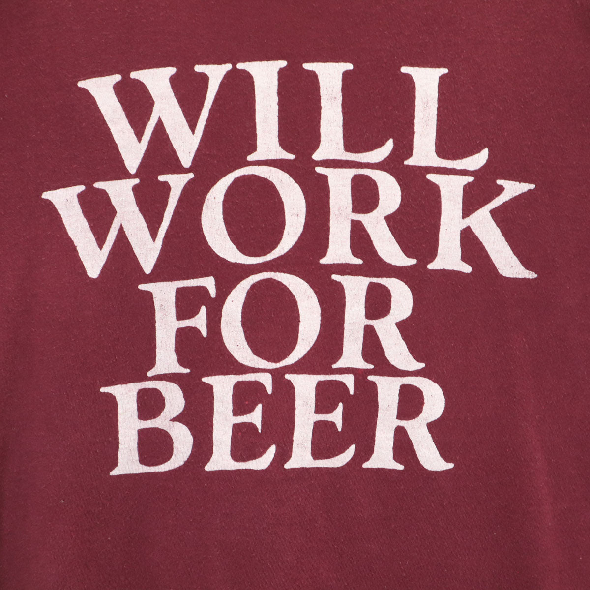 90s オールド WILL WORK FOR BEER 半袖 Tシャツ ワインレッド メンズ