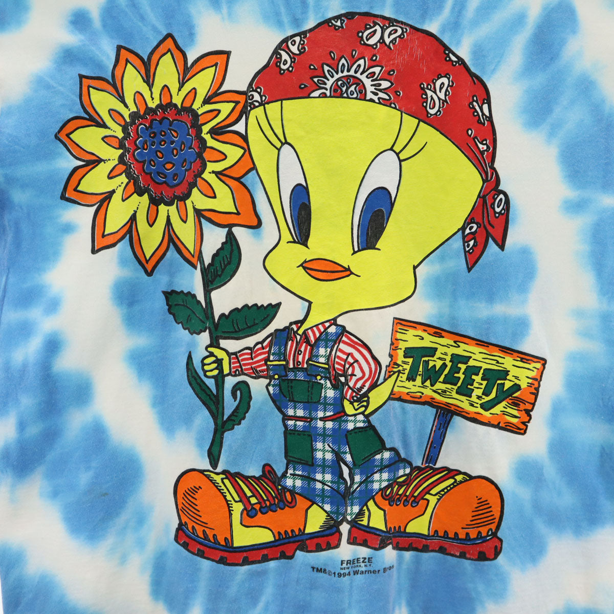 TULTEX タルテックス 00s オールド ルーニー・テューンズ トゥイーティー 半袖 Tシャツ L ブルー タイダイ染め メンズ