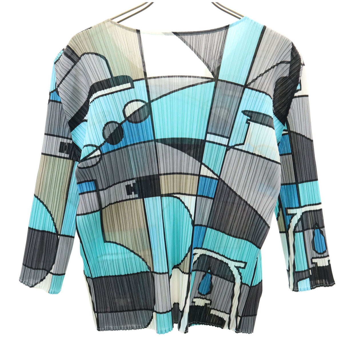 PLEATS PLEASE プリーツプリーズ 日本製 幾何学柄 5分袖 プリーツ カットソー 3 マルチ イッセイミヤケ レディース