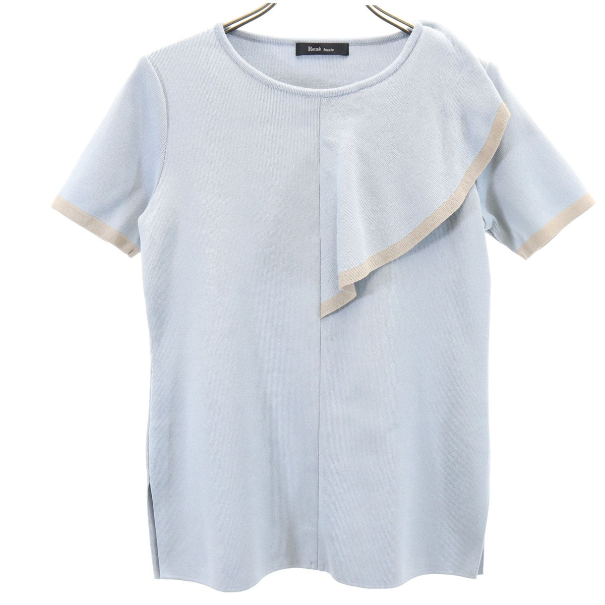Rene basic ルネベーシック 日本製 半袖 ニット 34 ブルーグレー レディース