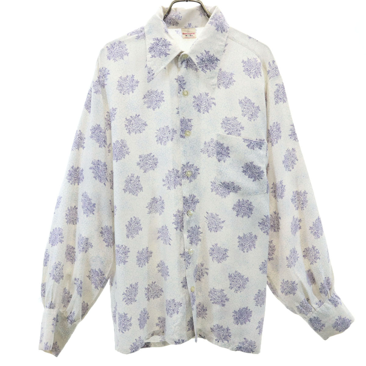 Hemingway ヘミングウェイ 70s 60s カナダ製 ヴィンテージ 花柄 長袖 シャツ 16-161/2 ホワイト メンズ