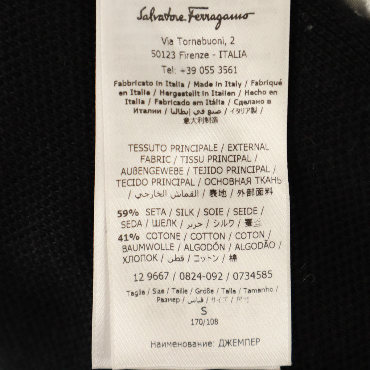 Salvatore Ferragamo サルヴァトーレフェラガモ イタリア製 シルクブレンド 長袖 ニット S ブラック メンズ