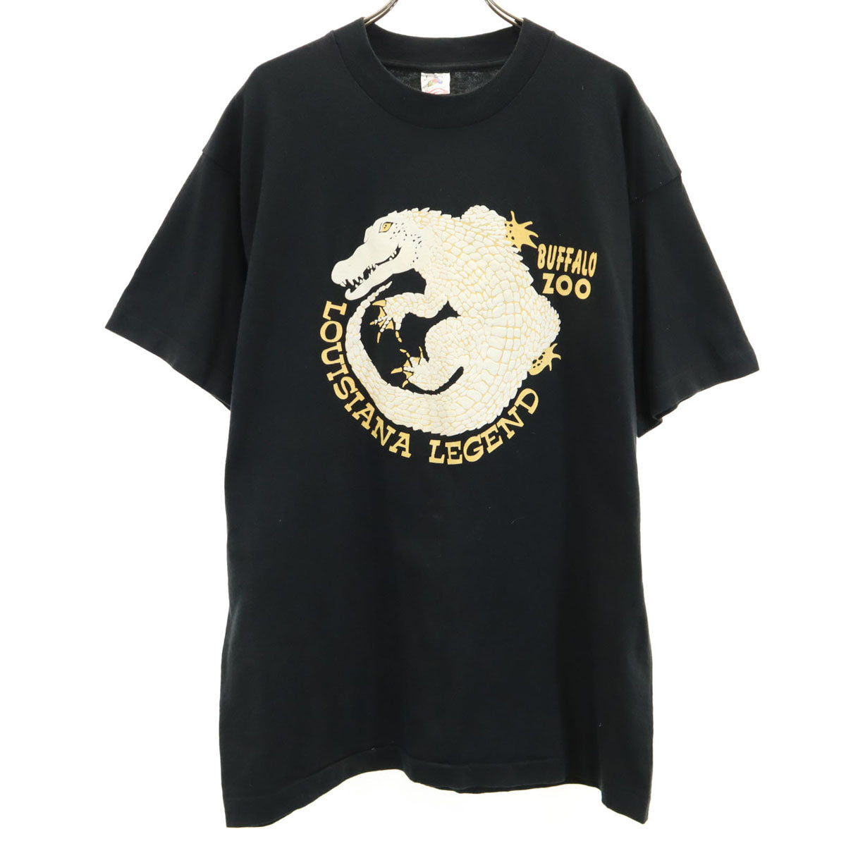 FRUIT OF THE LOOM フルーツオブザルーム 90s USA製 オールド BUFFALO ZOO ワニ 半袖 Tシャツ L ブラック シングルステッチ アニマル柄 動物園 メンズ