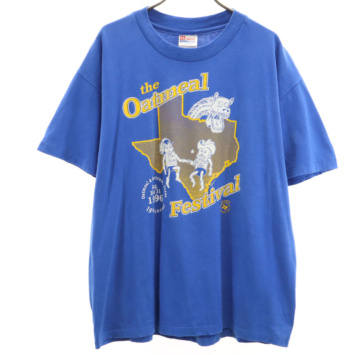 Hanes ヘインズ 90s オールド USA製 オートミール フェスティバル 半袖 Tシャツ L ブルー シングルステッチ メンズ