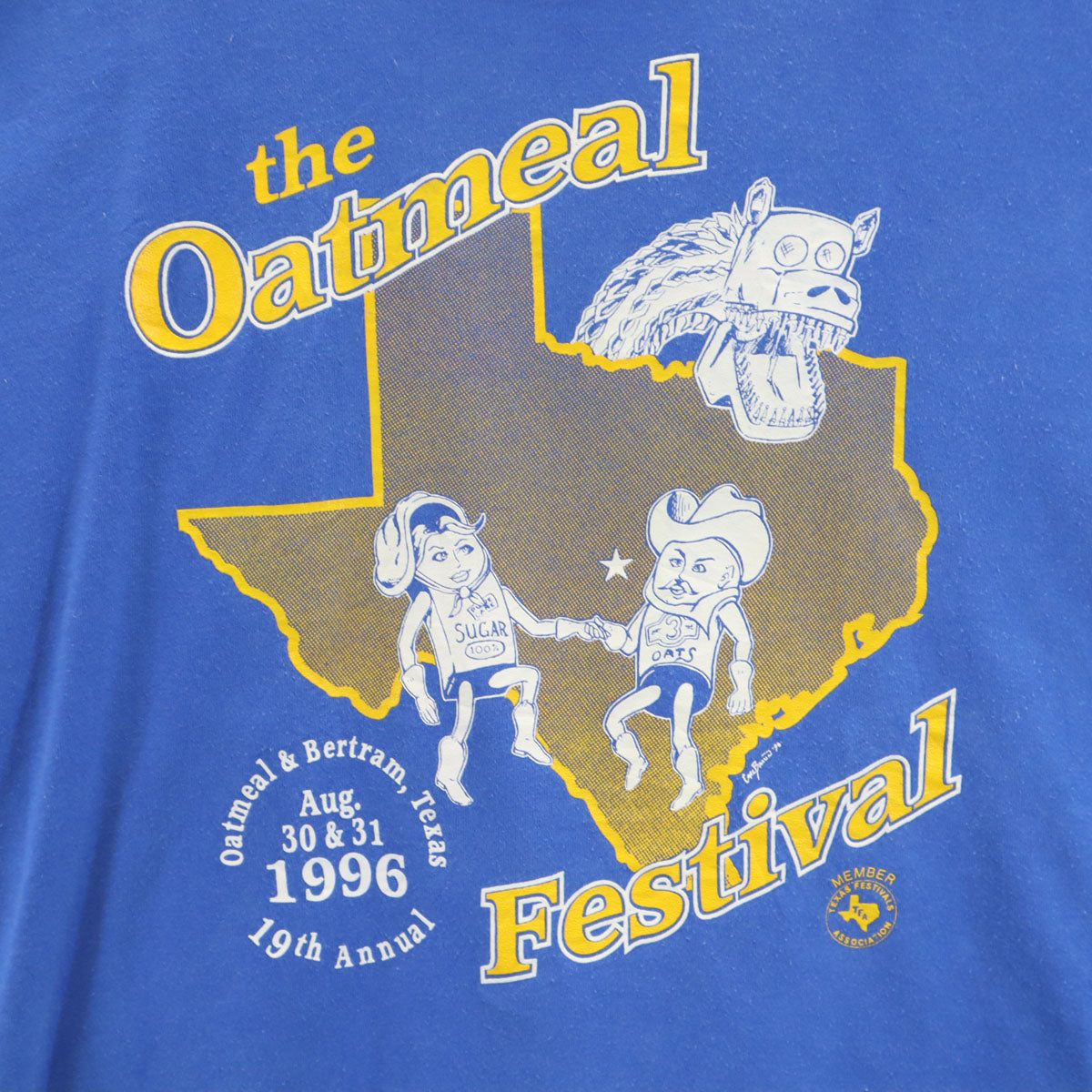 Hanes ヘインズ 90s オールド USA製 オートミール フェスティバル 半袖 Tシャツ L ブルー シングルステッチ メンズ