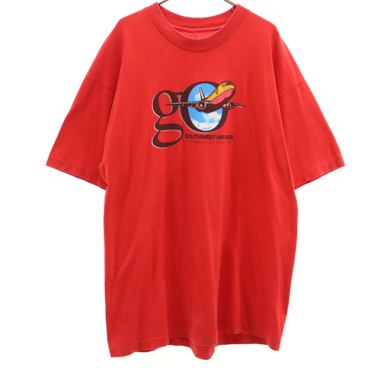 OLD オールド 90s サウスウエスト航空 プリント 半袖 Tシャツ レッド シングルステッチ 飛行機 メンズ