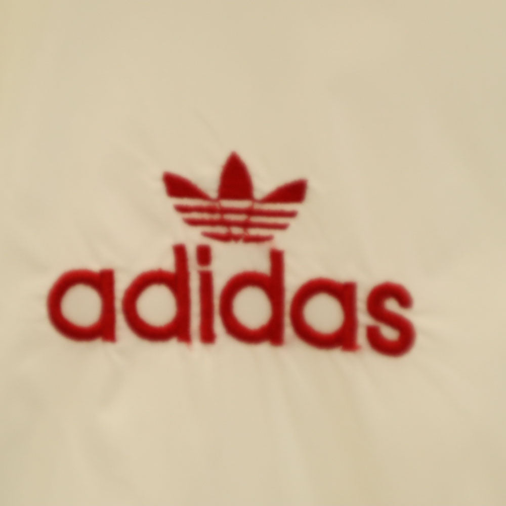 adidas アディダス 70s デサント製 ヴィンテージ トレフォイルロゴ刺繍 ナイロンジャケット M 白 メンズ