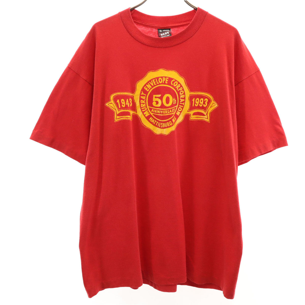 FRUIT OF THE LOOM BEST フルーツオブザルーム ベスト 90s USA製 オールド プリント 半袖 Tシャツ XL レッド シングルステッチ メンズ