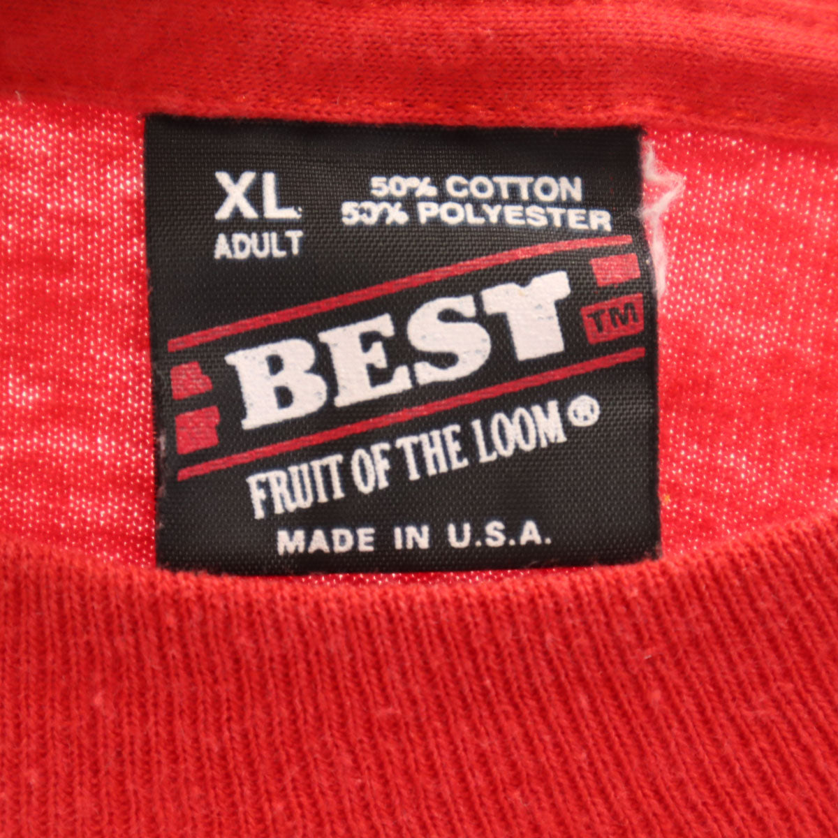 FRUIT OF THE LOOM BEST フルーツオブザルーム ベスト 90s USA製 オールド プリント 半袖 Tシャツ XL レッド シングルステッチ メンズ