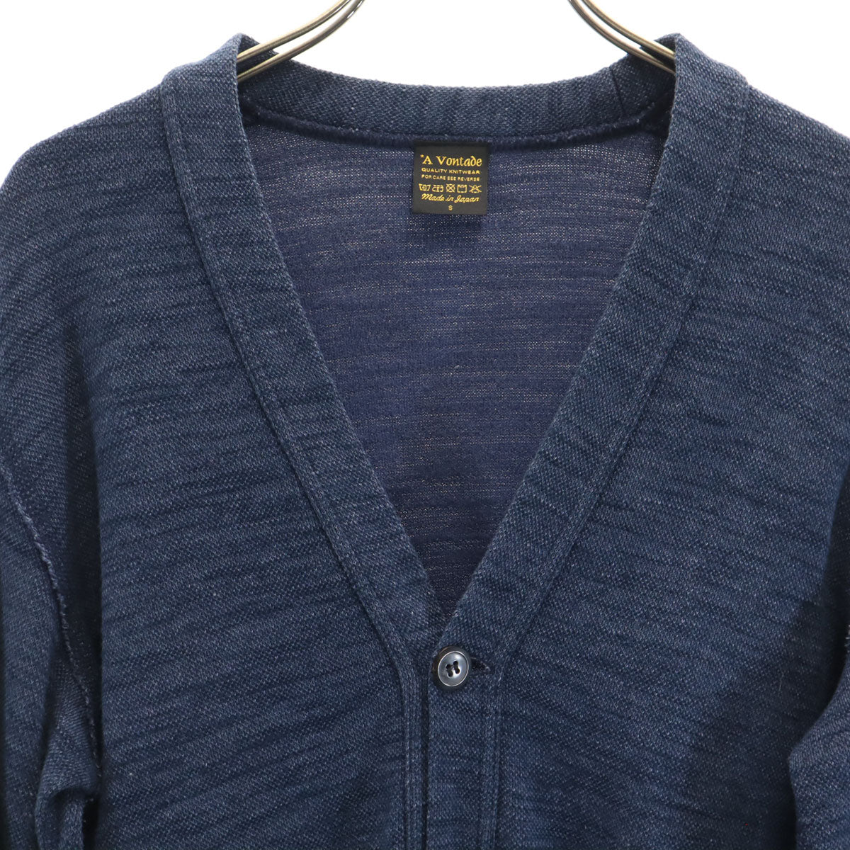 A VONTADE アボンタージ 日本製 長袖 インディゴ染め Vネック ニットカーディガン S ネイビー メンズ