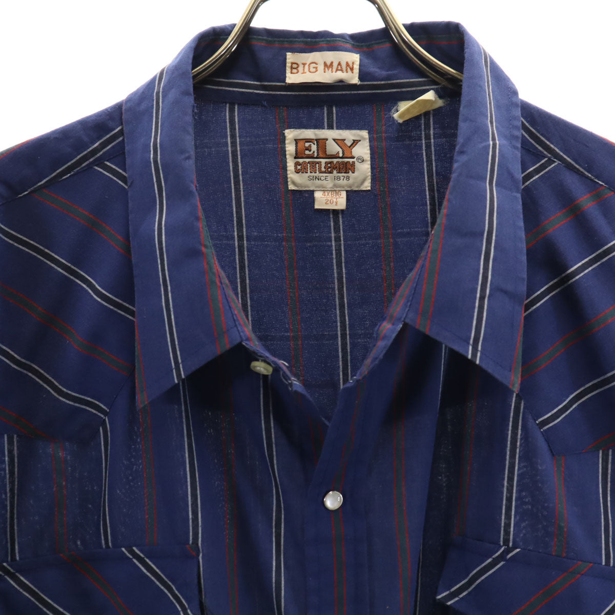 ELY CATTLEMAN エリーキャトルマン 80s ヴィンテージ ストライプ柄 半袖 ウエスタンシャツ 4X BIG ネイビー ビッグサイズ メンズ