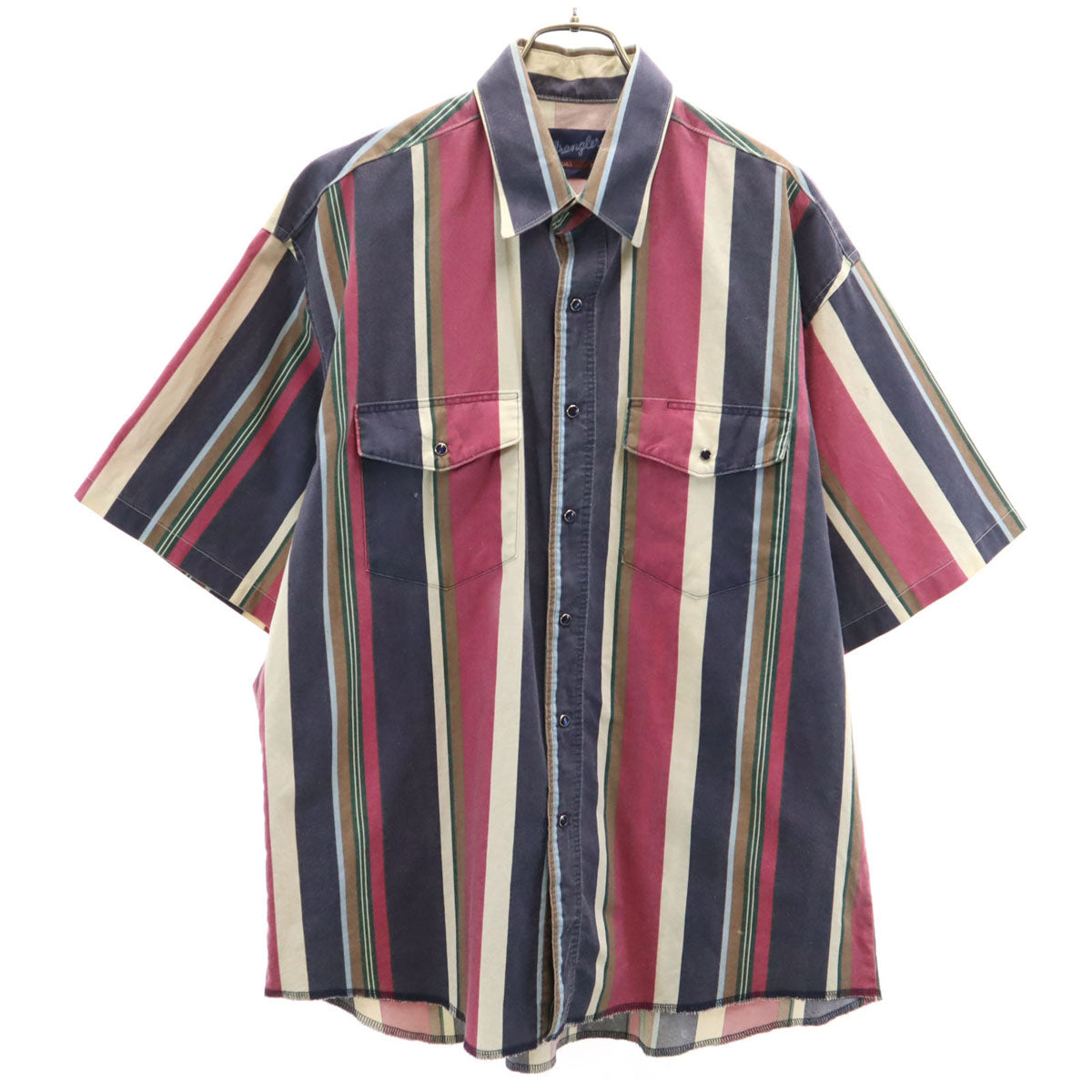 Wrangler ラングラー 90s オールド ストライプ柄 半袖 シャツ 17 ネイビー メンズ