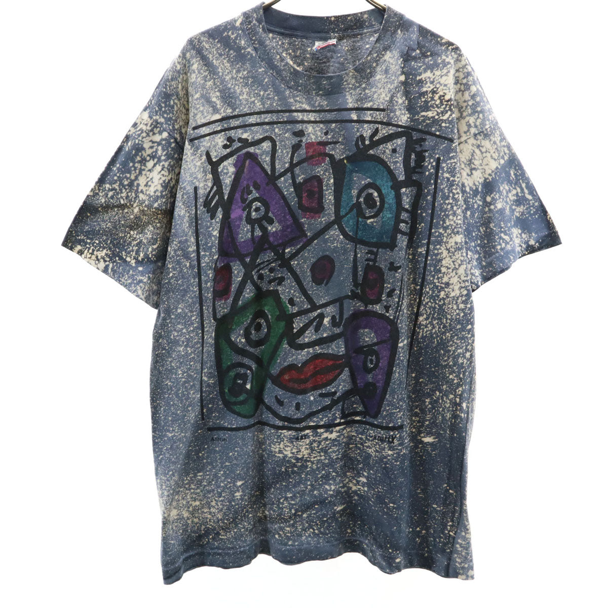 FRUIT OF THE LOOM フルーツオブザルーム 90s USA製 オールド アートプリント 半袖 Tシャツ XL ネイビー シングルステッチ メンズ