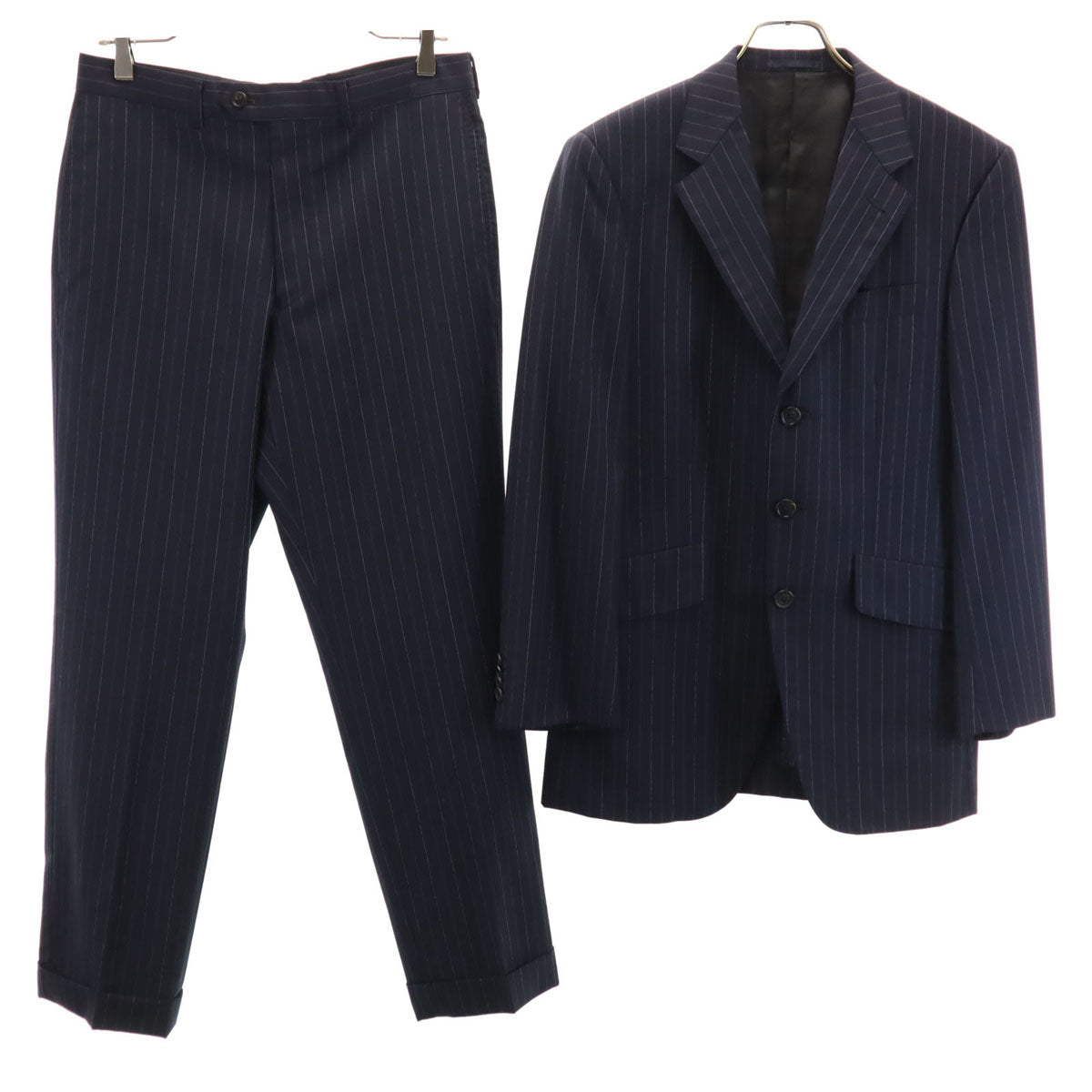 Paul Smith LONDON ポールスミスロンドン 日本製 ストライプ柄 ロロピアーナ生地 スーツ 上下 セットアップ M ネイビー メンズ