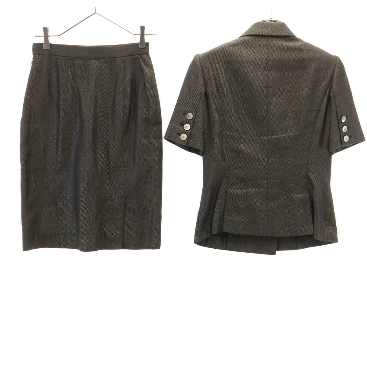 GIVENCHY ジバンシィ 90s オールド 半袖 ダブルブレスト スカートスーツ 上下 セットアップ 38 ブラック系 レディース