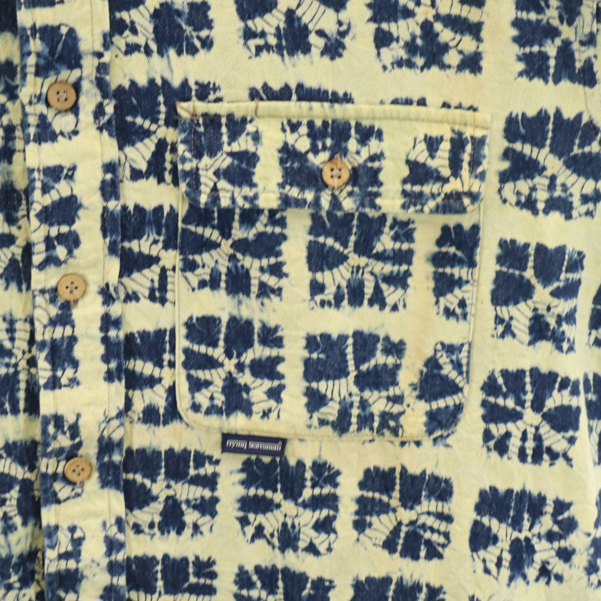 Flying Scotsman フライングスコッツマン 総柄 長袖 シャツ L ネイビー×イエロー系 メンズ