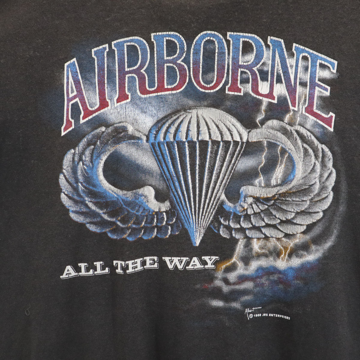 Tee Swing ティースウィング 80s ヴィンテージ USA製 AIRBORNE 半袖 サンダー ミリタリー Tシャツ XXL ブラック シングルステッチ ビッグサイズ メンズ
