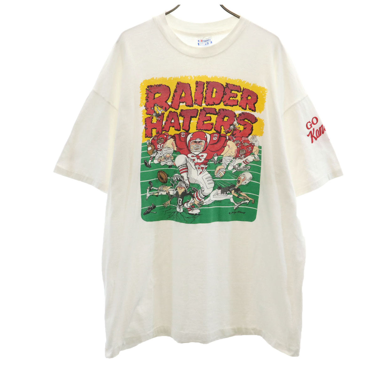 Hanes ヘインズ 80s 90s USA製 オールド アメリカンフットボール RIDER HATERS 半袖 Tシャツ XL ホワイト シングルステッチ BEEFY-T メンズ