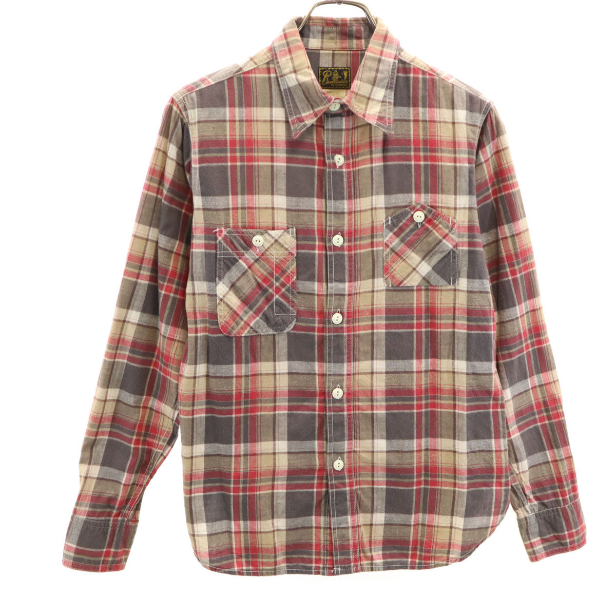 CUSHMAN クッシュマン チェック柄 半袖 ワークシャツ グレー系 ガチャポケ メンズ