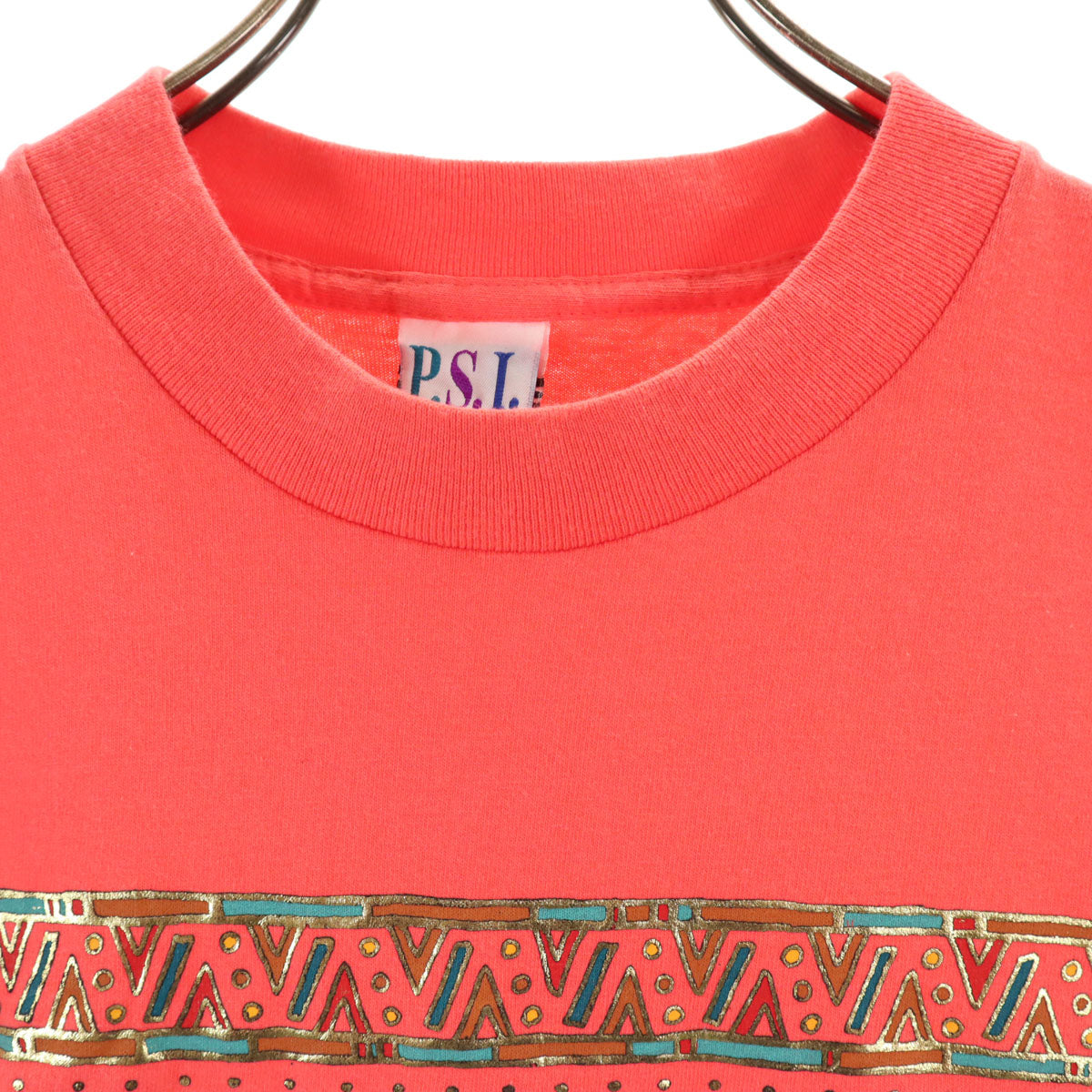 P.S.I ピーエスアイ 90s PRINTED SPORTS WEAR オールド USA製 半袖 Tシャツ XL ピンク系 シングルステッチ メンズ