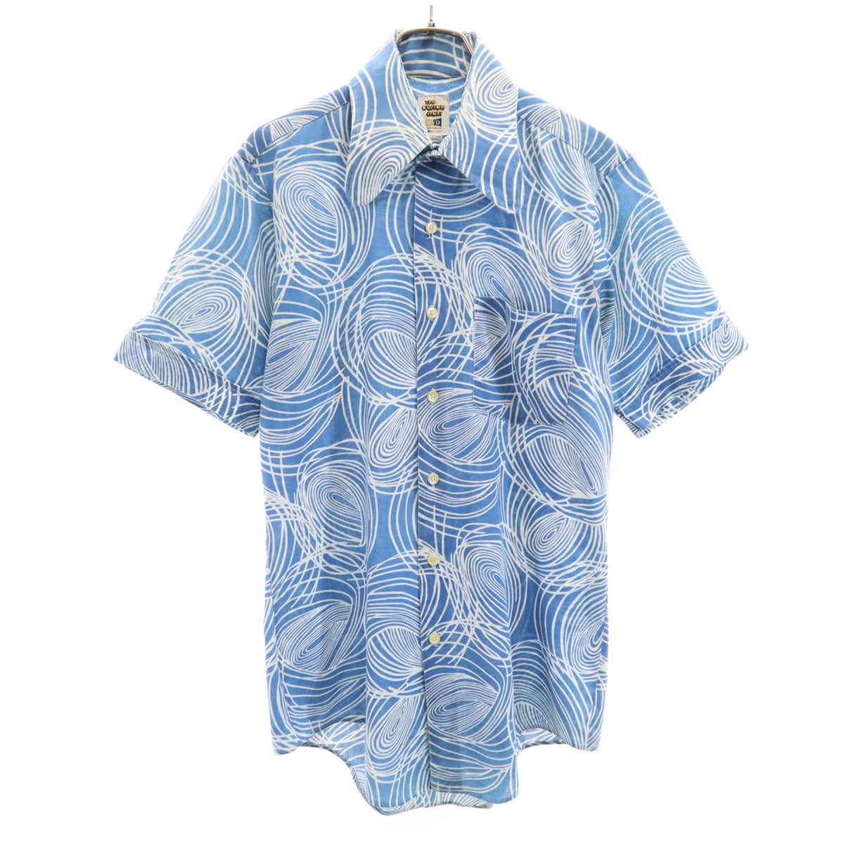 THE CUSTOM SPORT 70s カナダ製 ヴィンテージ 総柄 半袖 アロハシャツ S ブルー メンズ